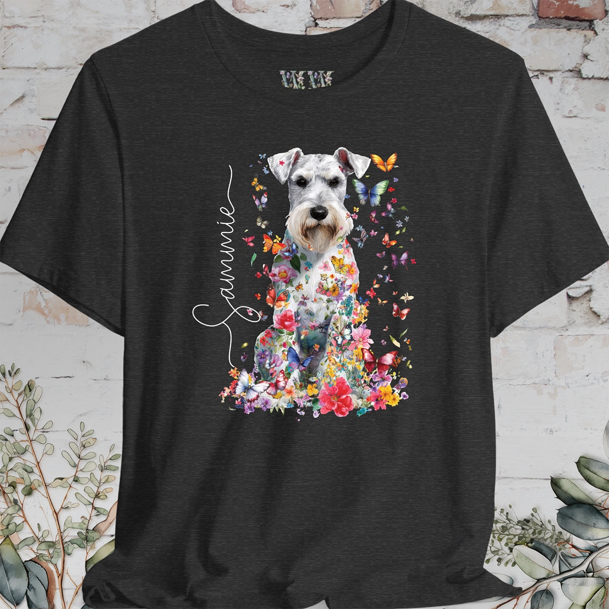 Schnauzer #2 Floral Butterfly personalized unisex T shirt