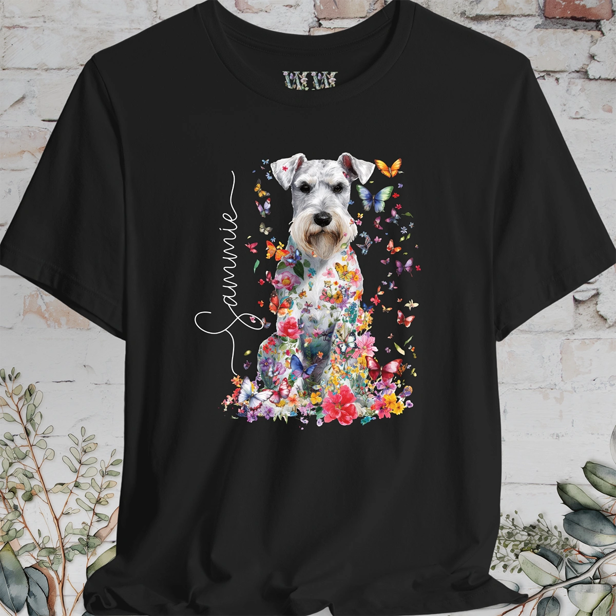 Schnauzer #2 Floral Butterfly personalized unisex T shirt