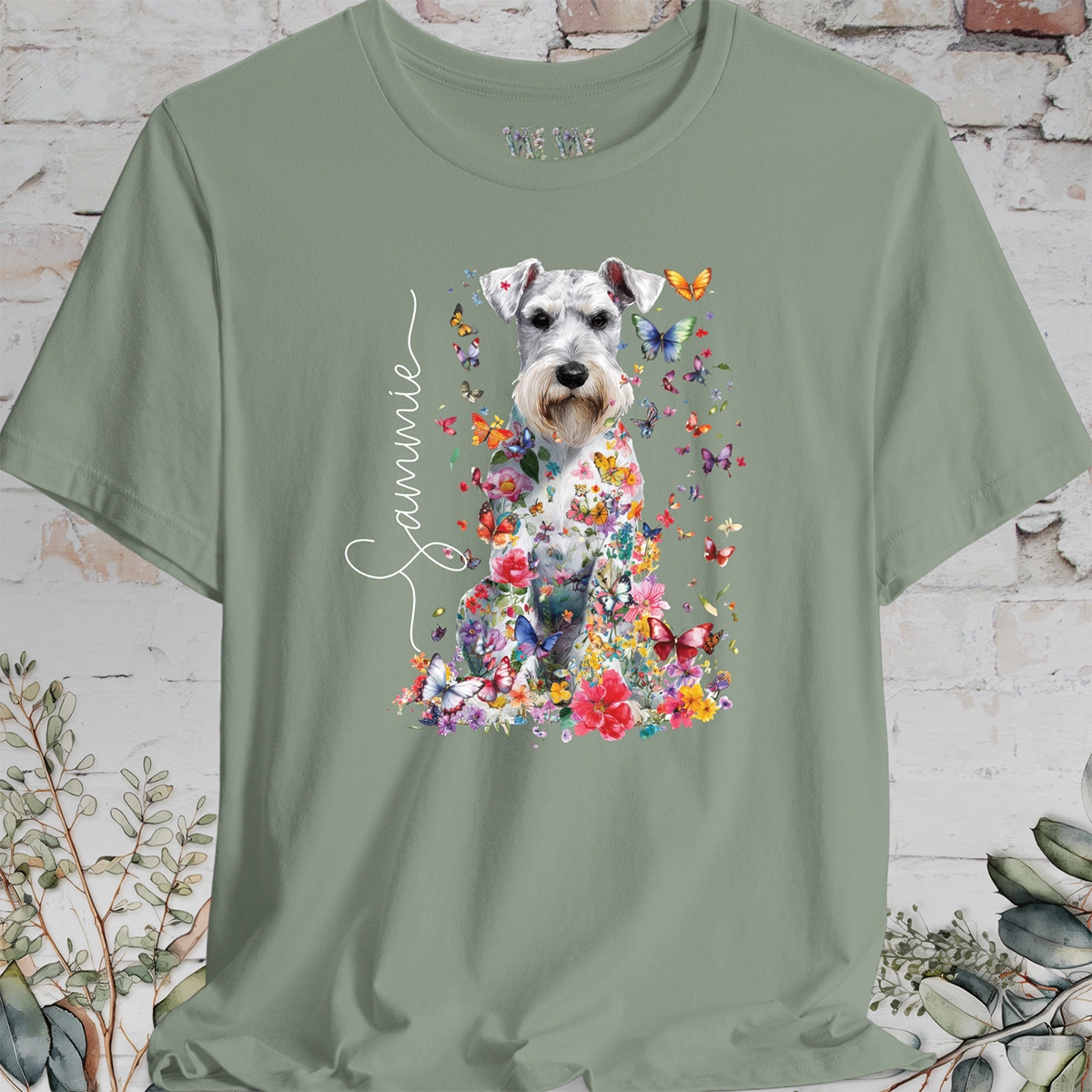 Schnauzer #2 Floral Butterfly personalized unisex T shirt