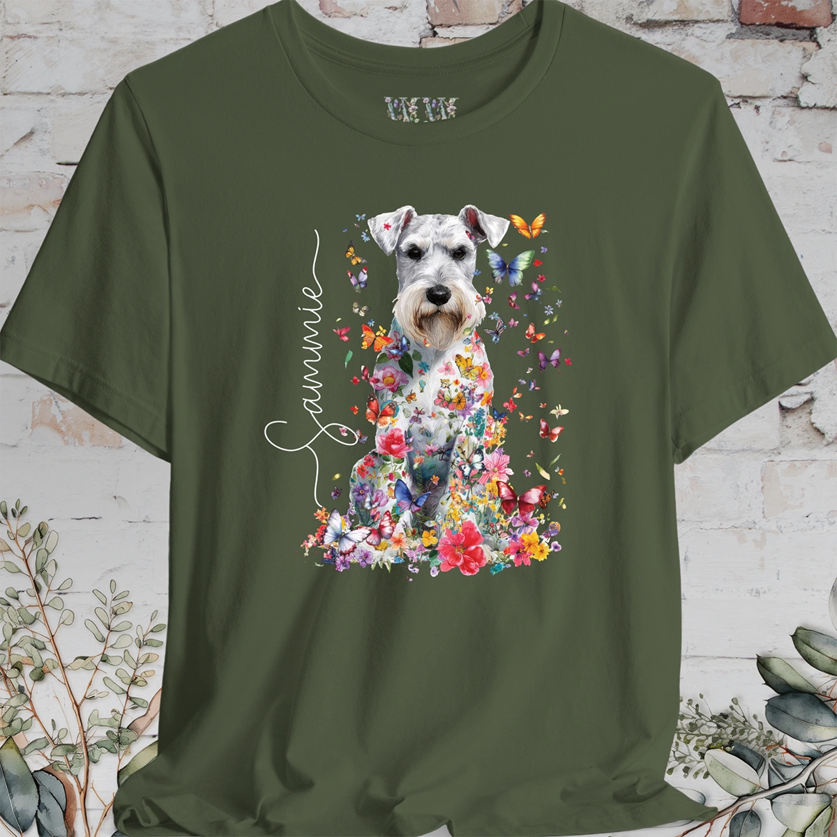 Schnauzer #2 Floral Butterfly personalized unisex T shirt