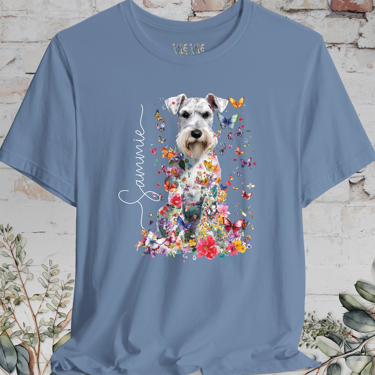 Schnauzer #2 Floral Butterfly personalized unisex T shirt