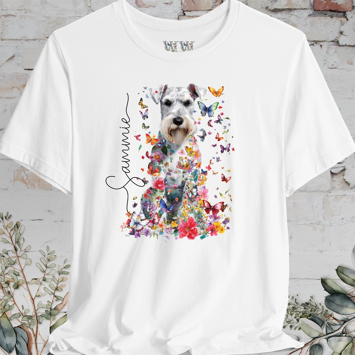 Schnauzer #2 Floral Butterfly personalized unisex T shirt