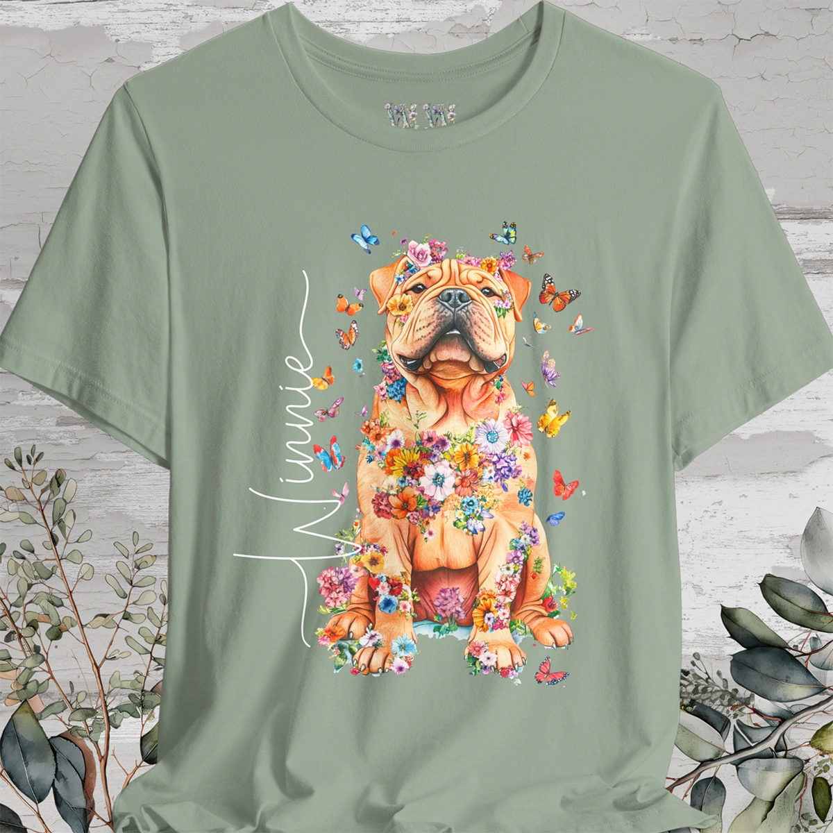 Shar Pei #2 Floral Personalized T shirt