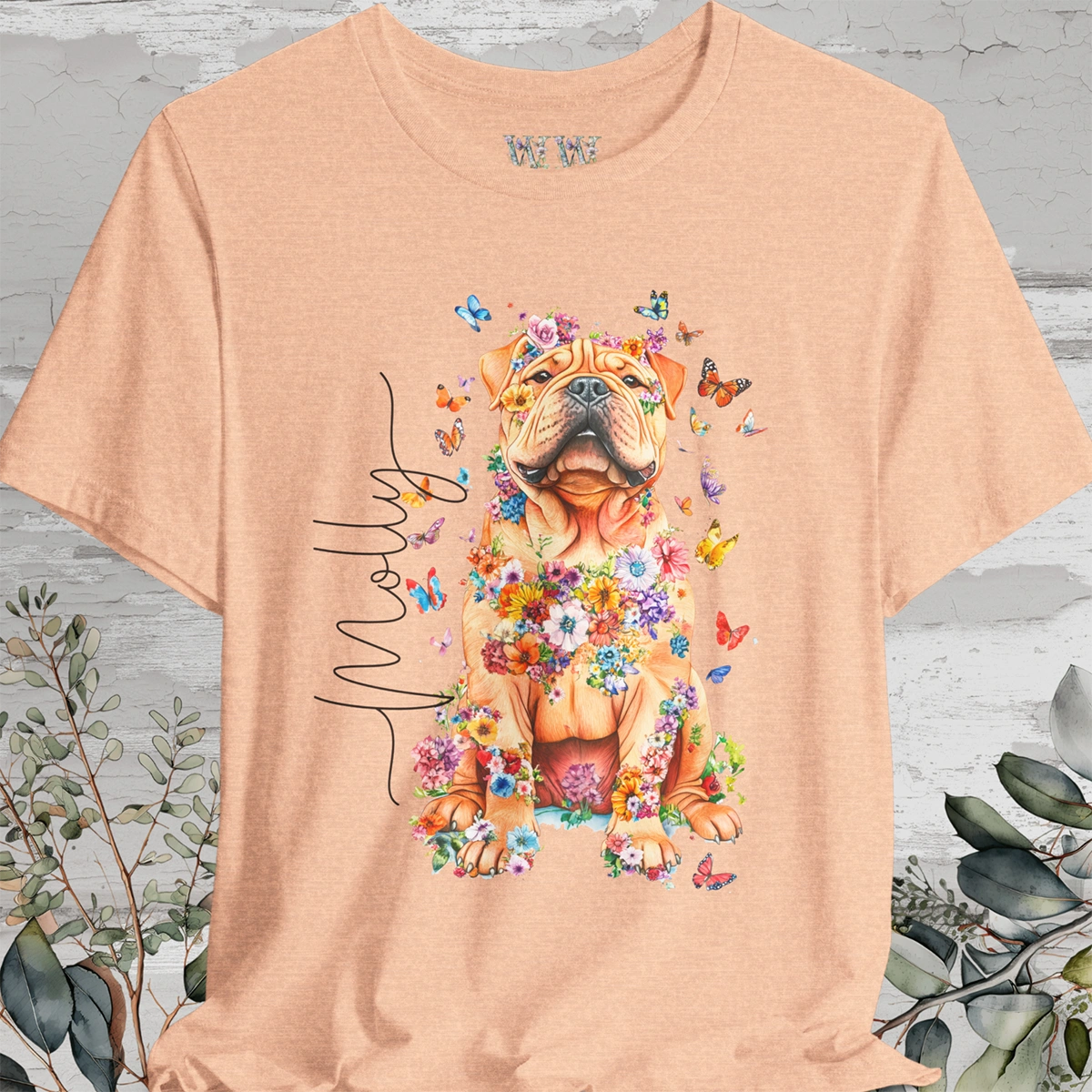 Shar Pei #2 Floral Personalized T shirt