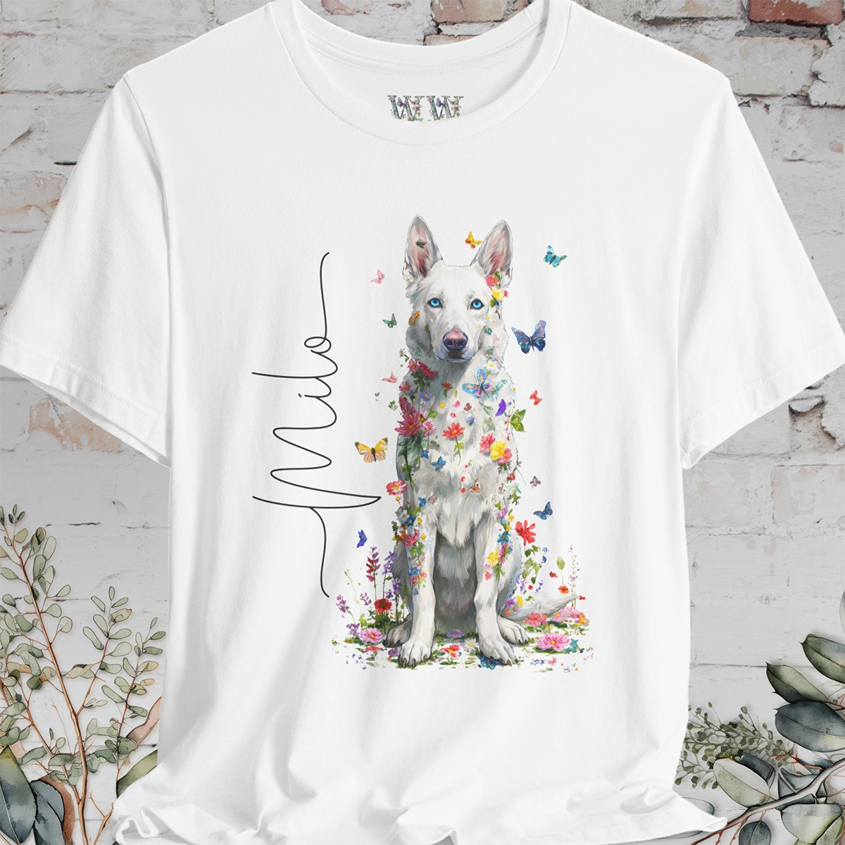 White German Shepherd #3 Floral Personalized T shirt