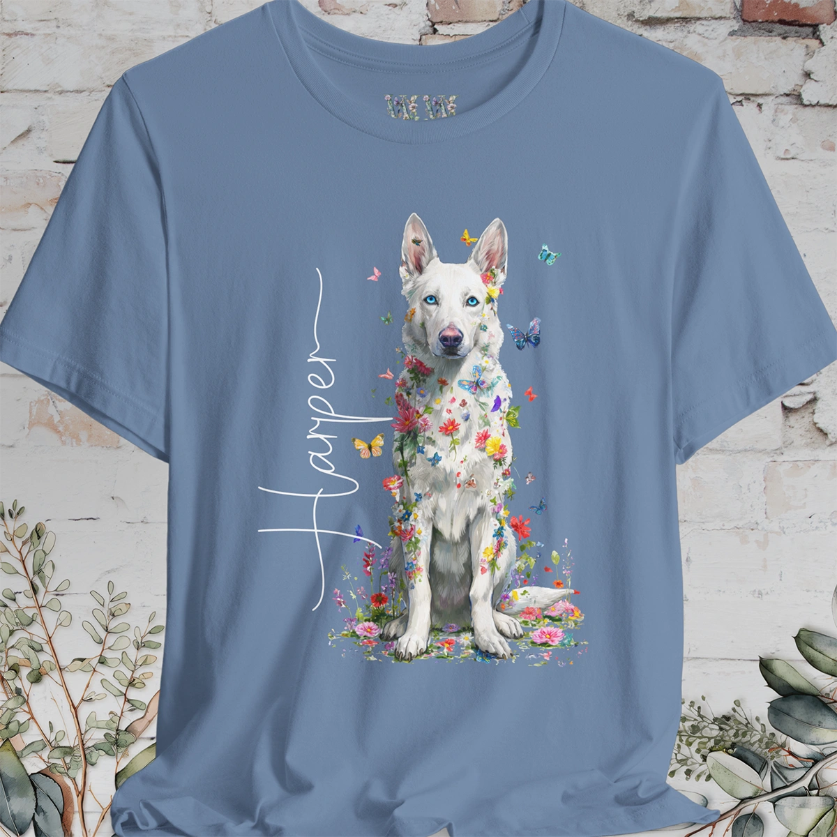 White German Shepherd #3 Floral Personalized T shirt