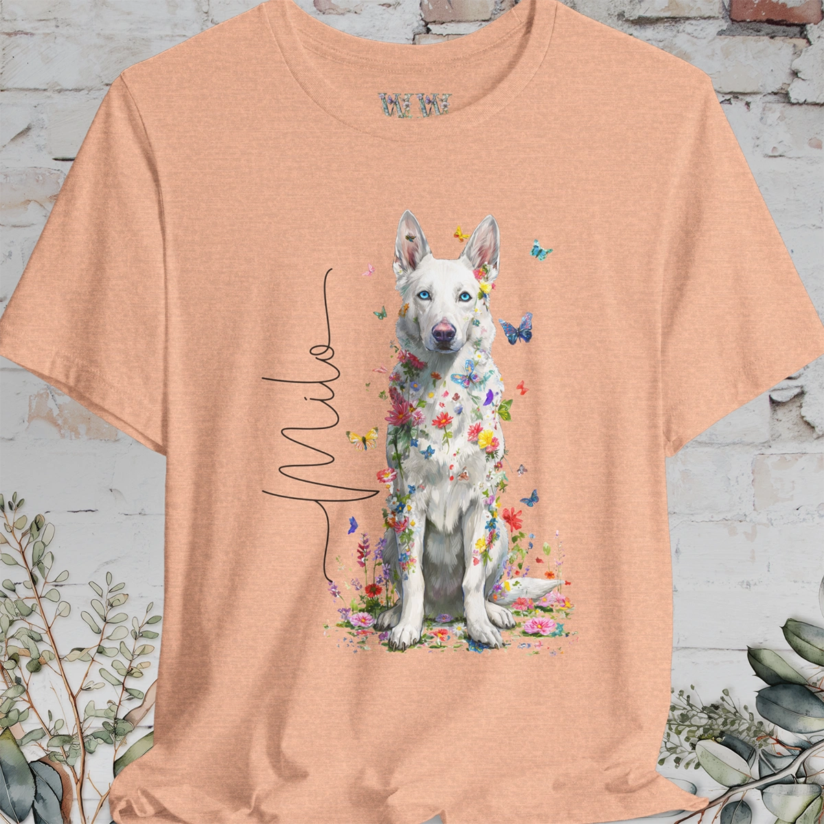 White German Shepherd #3 Floral Personalized T shirt