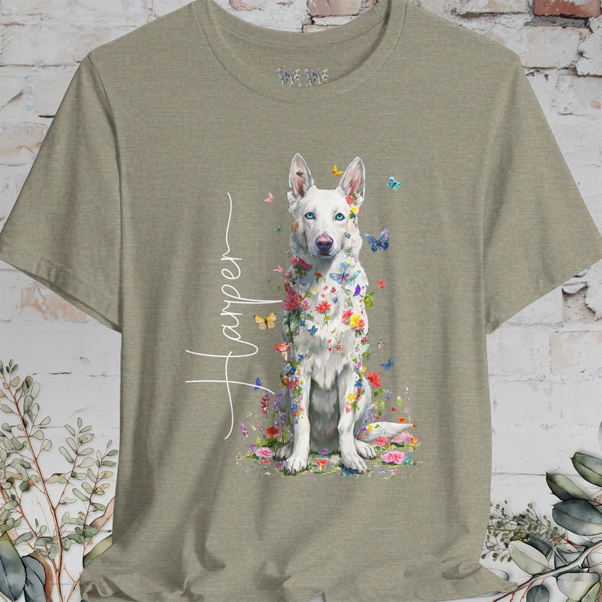 White German Shepherd #3 Floral Personalized T shirt