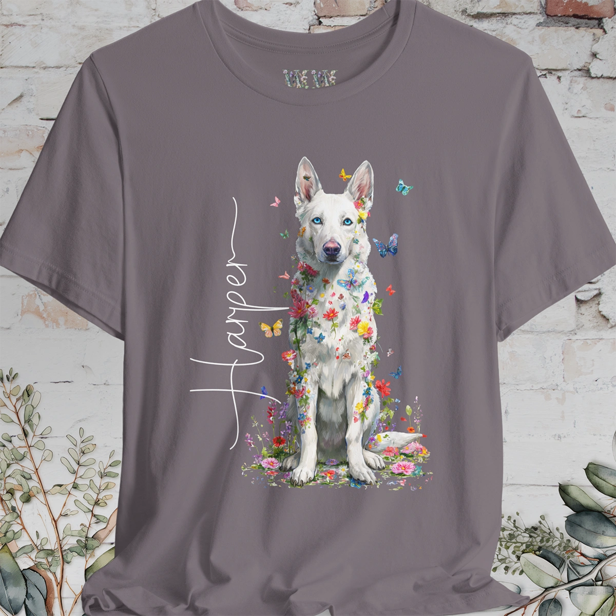 White German Shepherd #3 Floral Personalized T shirt