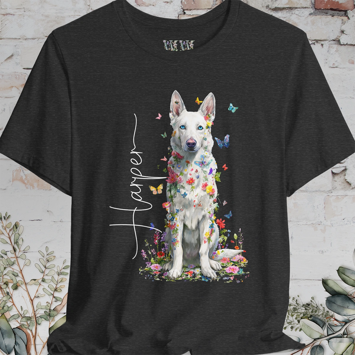 White German Shepherd #3 Floral Personalized T shirt