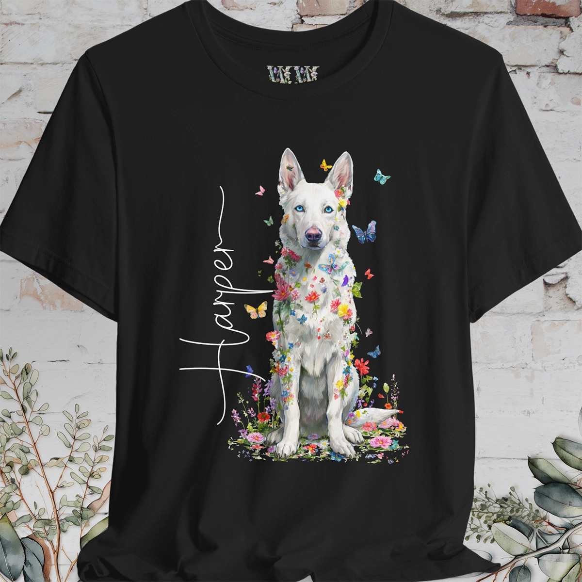White German Shepherd #3 Floral Personalized T shirt