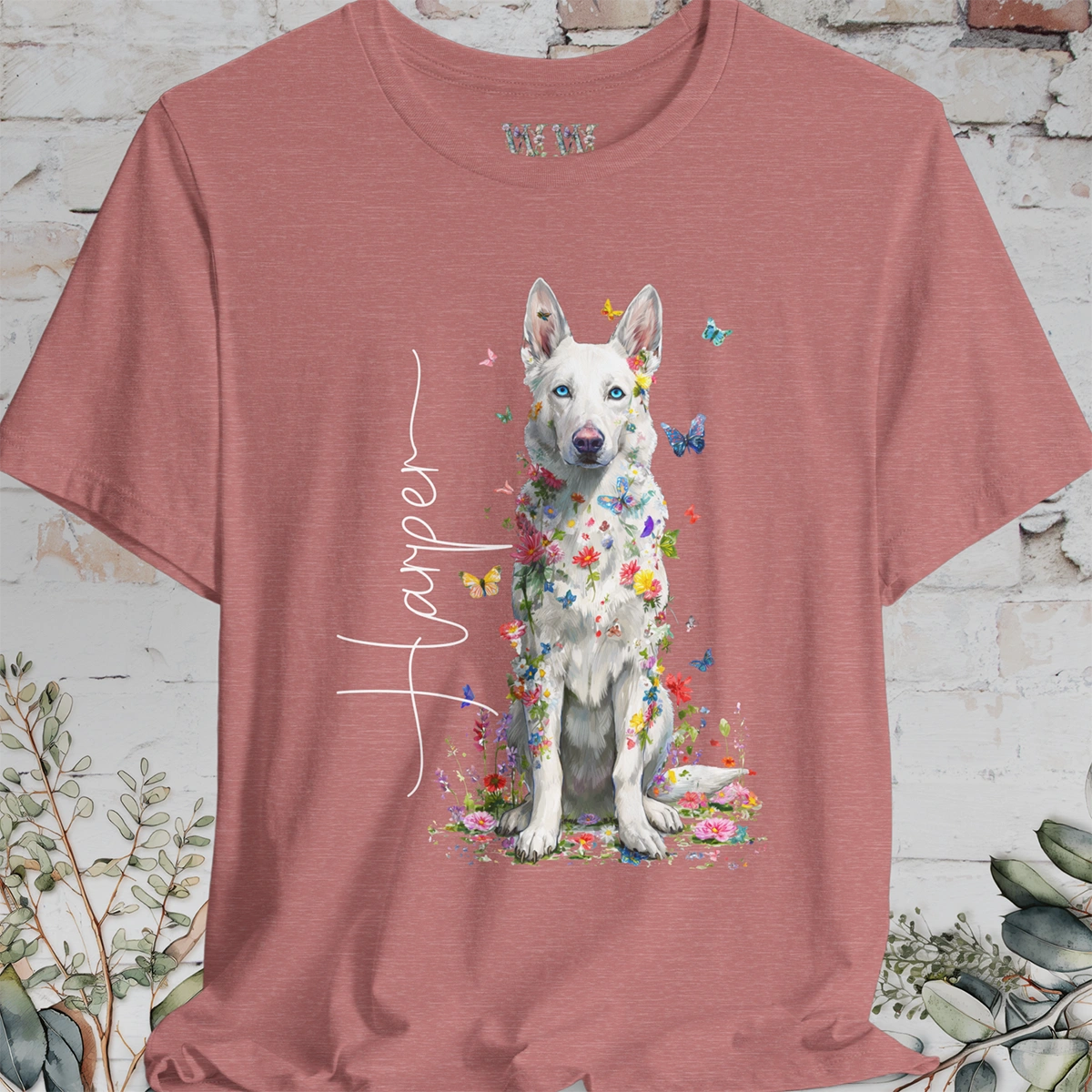 White German Shepherd #3 Floral Personalized T shirt