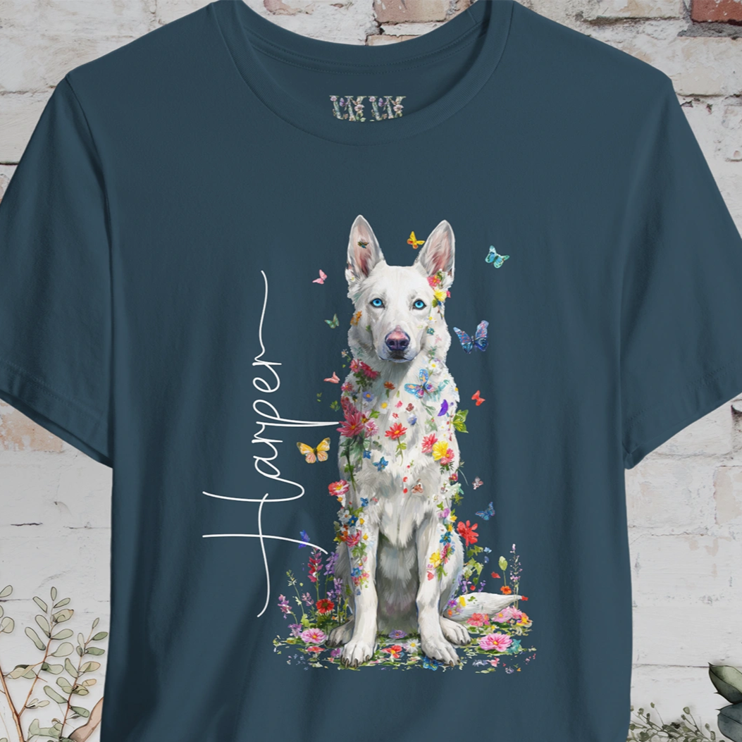 White German Shepherd #3 Floral Personalized T shirt