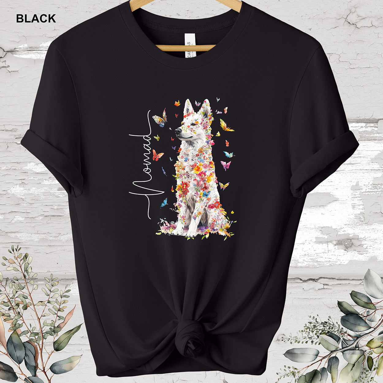 White Sherpherd Floral Personalized T shirt