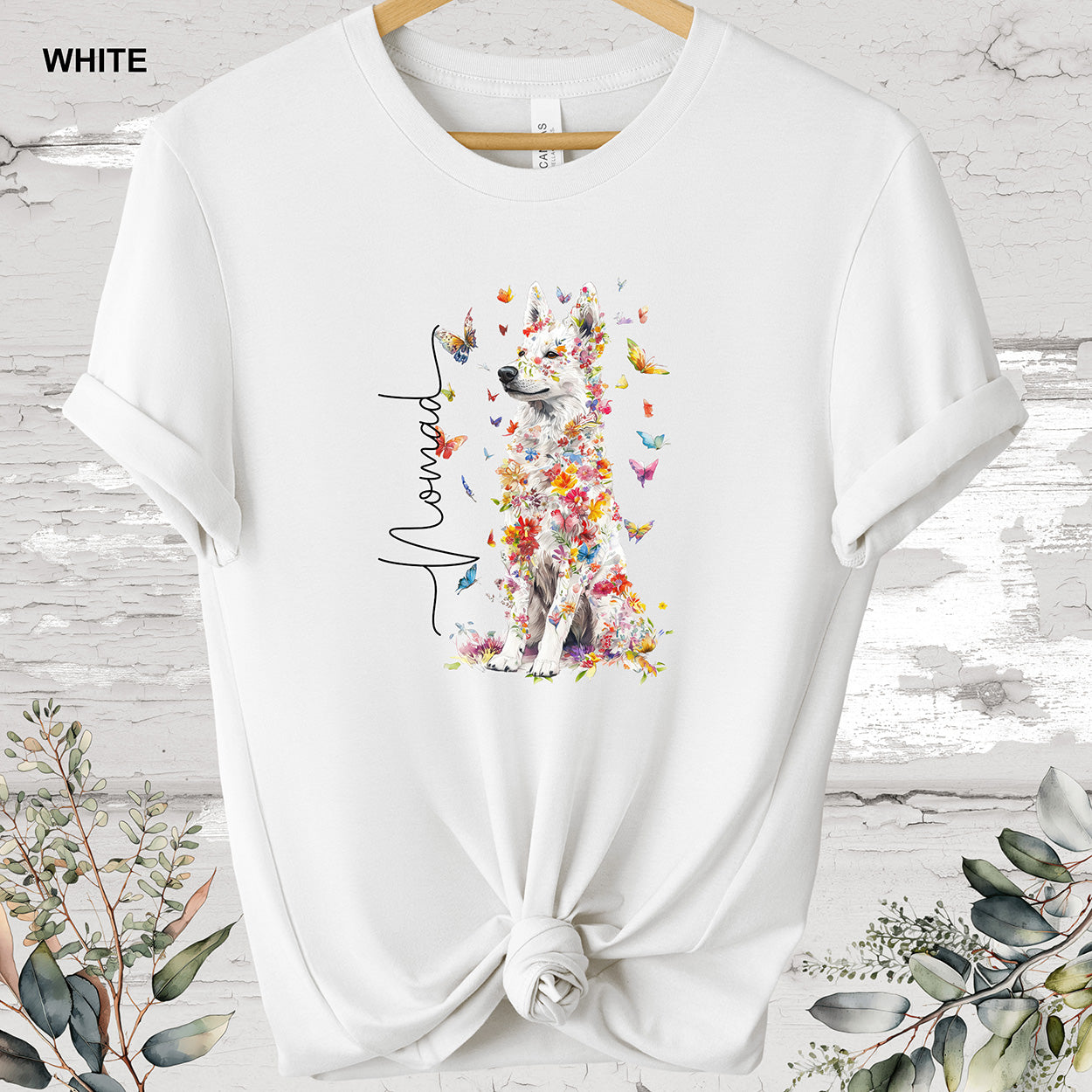 White Sherpherd Floral Personalized T shirt