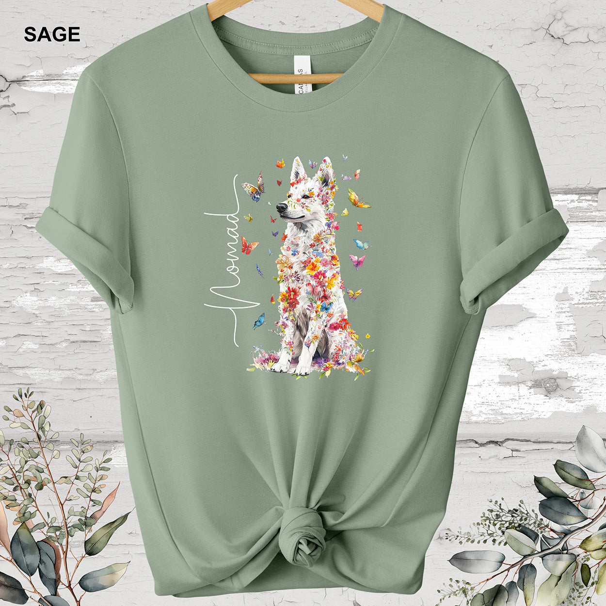 White Sherpherd Floral Personalized T shirt