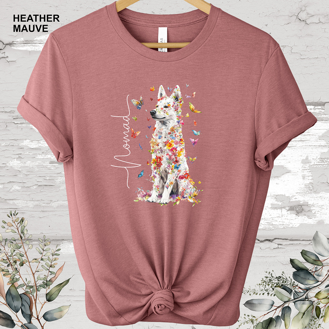 White Sherpherd Floral Personalized T shirt