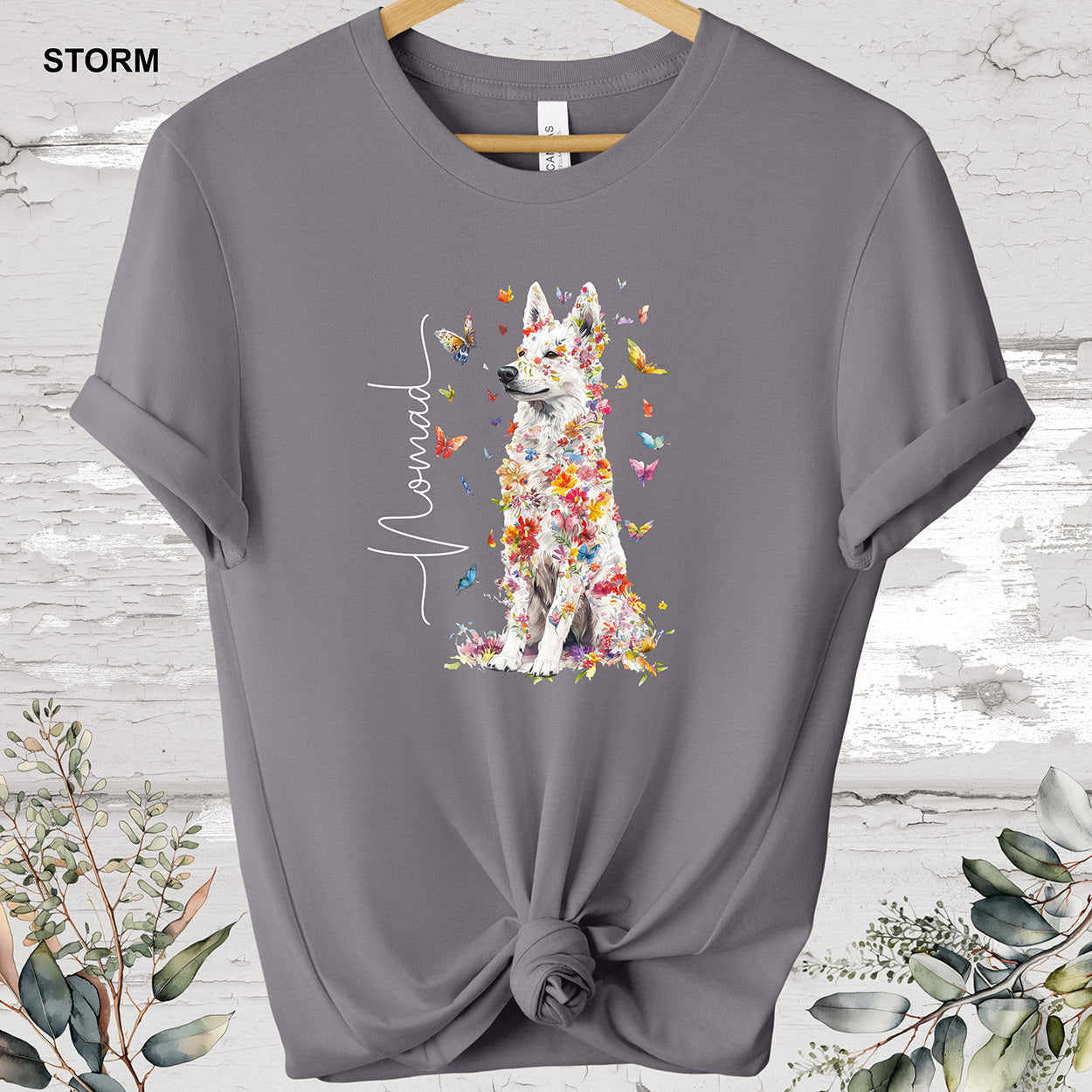 White Sherpherd Floral Personalized T shirt