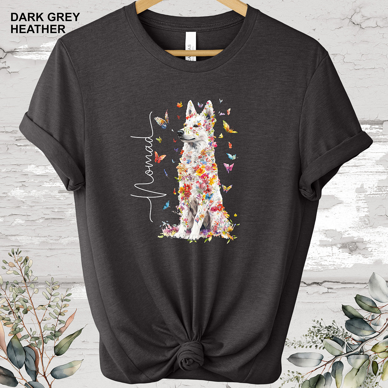 White Sherpherd Floral Personalized T shirt
