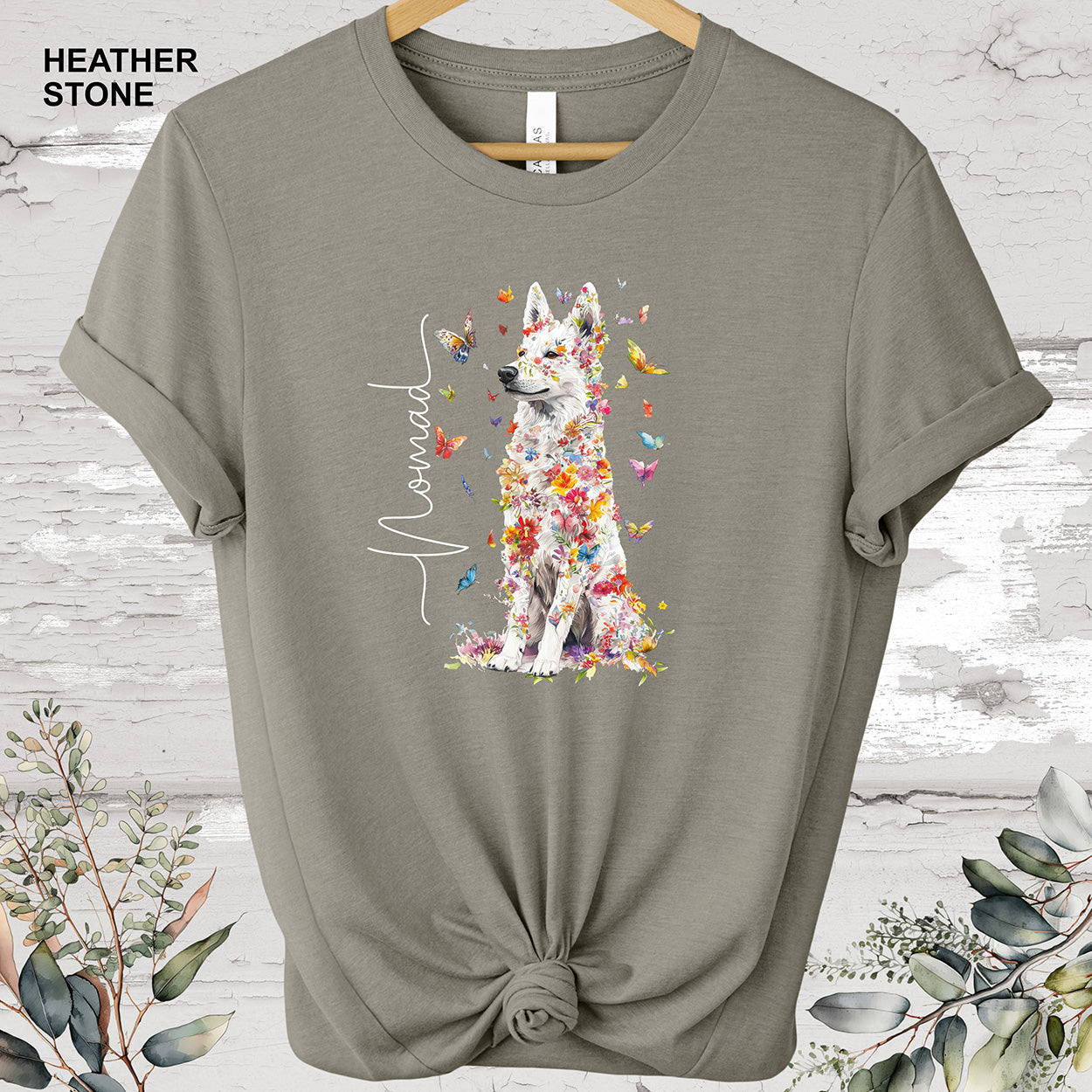 White Sherpherd Floral Personalized T shirt