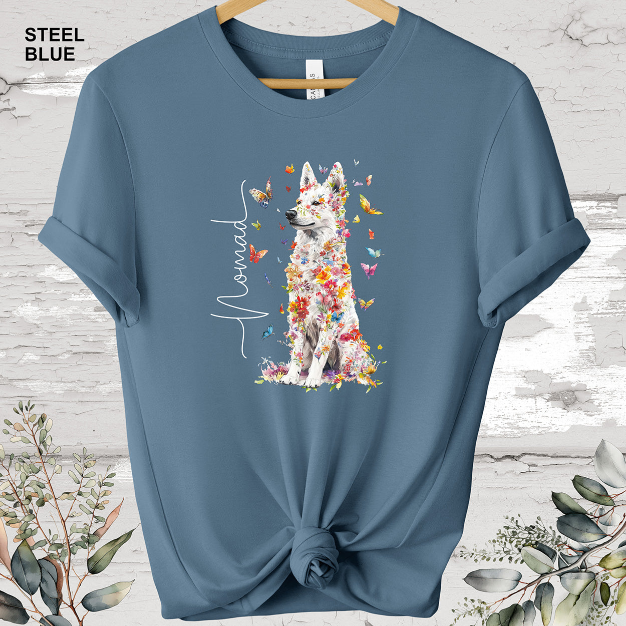 White Sherpherd Floral Personalized T shirt