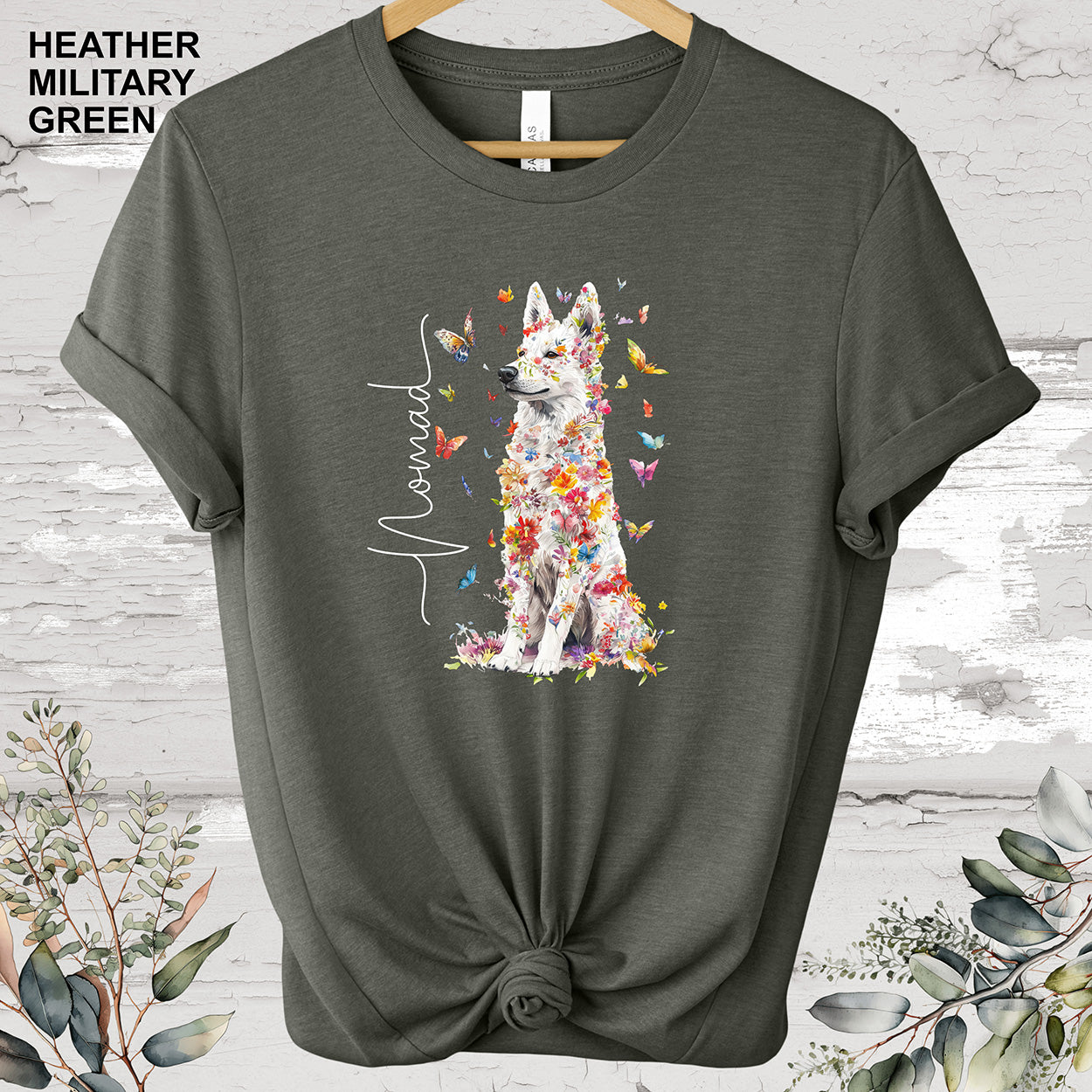 White Sherpherd Floral Personalized T shirt