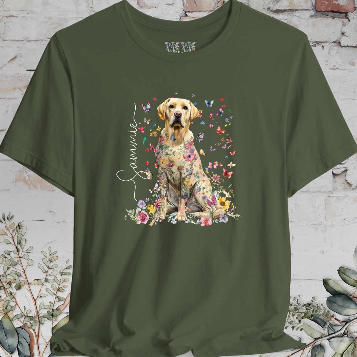 Yellow Labrador #2 Floral Personalized T shirt