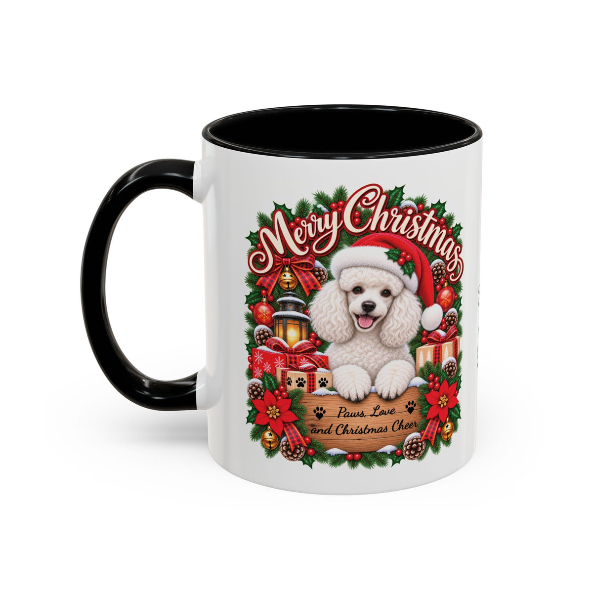 Poodle #4 Merry Christmas, personalised accent colour 11oz mug