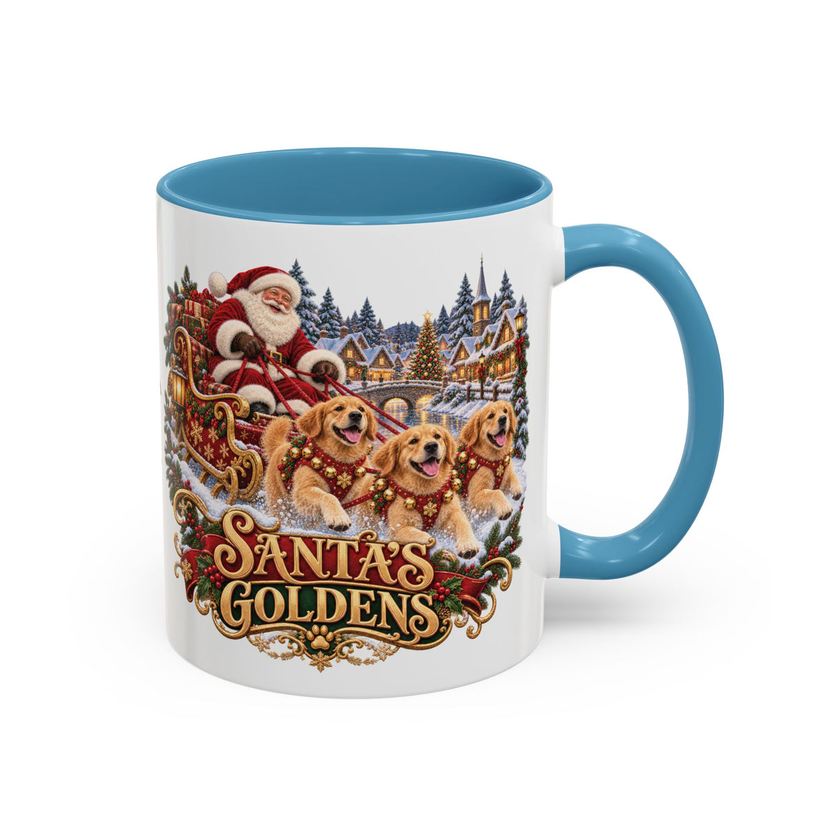 Santa's Goldens, personalised accent colour 11oz mug