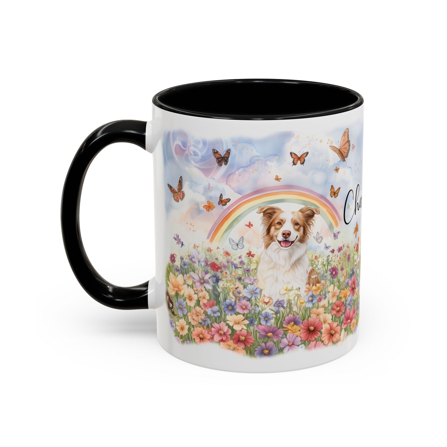 Border Collie, Red Merle Rainbow Personalized Accent Mugs, 11oz
