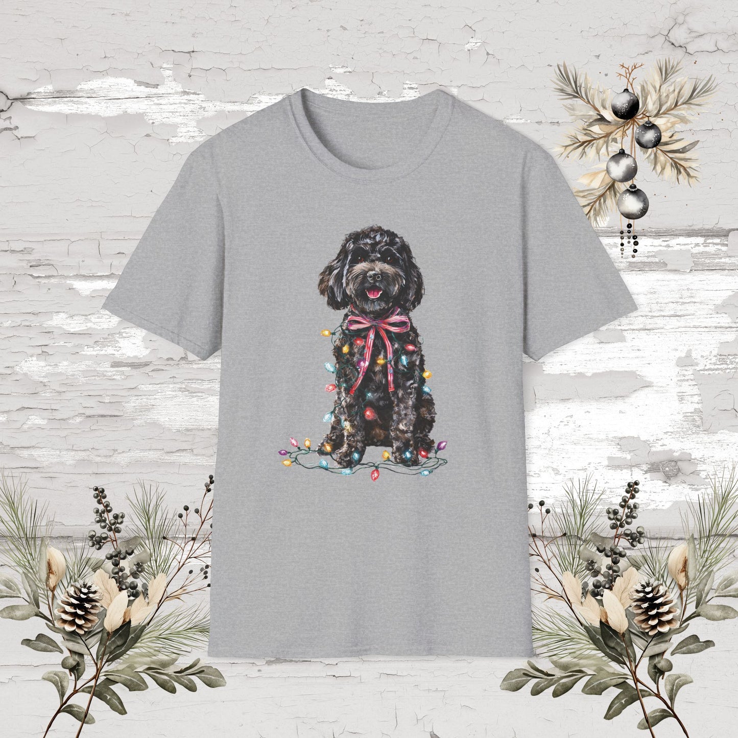Cockapoo/Cavoodle Fairy Lights Christmas T shirt.