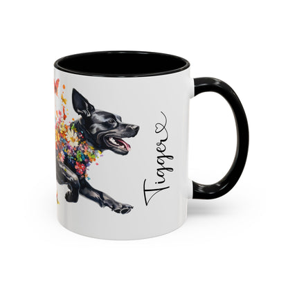 Black Labrador running personalized colourful Mugs, 11oz