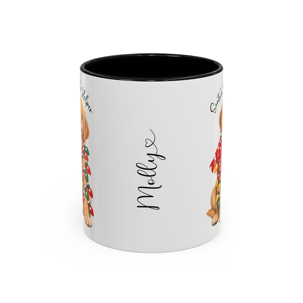 Golden Retriever, Santa's little helper, personalised accent colour 11oz mug