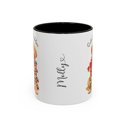 Golden Retriever, Santa's little helper, personalised accent colour 11oz mug