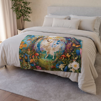 Cream Golden Retriever Dancing Mystical Forest, Personalised Blanket