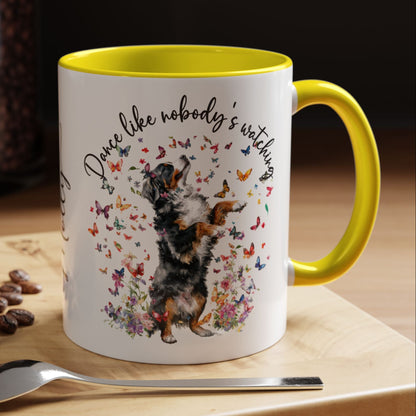 Bernese Mountain Dog "Dance like nobody's watching" personalized colourful Mugs, 11oz