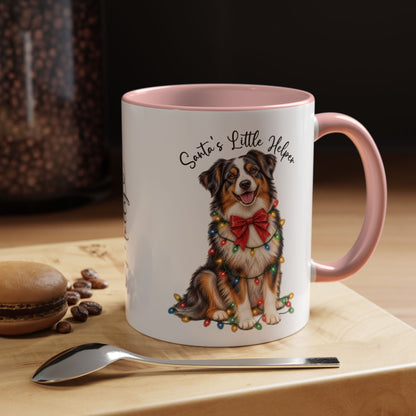 Australian Shepherd #4 Santa's little helper, personalised accent colour 11oz mug