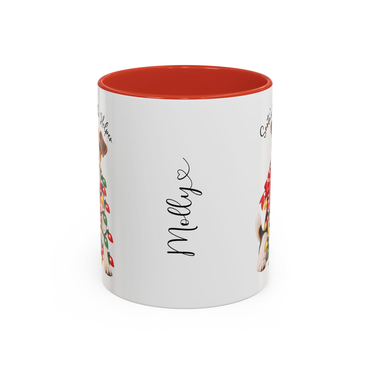 Fox Terrier, Santa's little helper, personalised accent colour 11oz mug