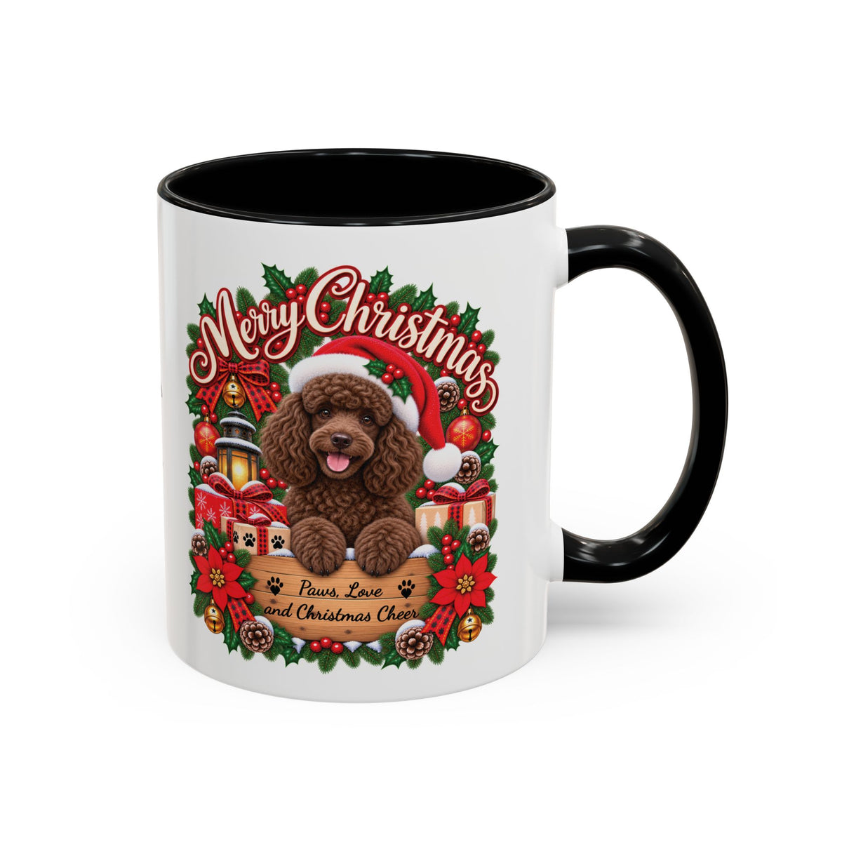 Poodle #2 Merry Christmas, personalised accent colour 11oz mug