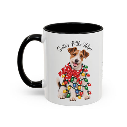 Fox Terrier, Santa's little helper, personalised accent colour 11oz mug