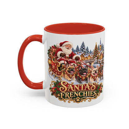 Santa's Frenchies, personalised accent colour 11oz mug