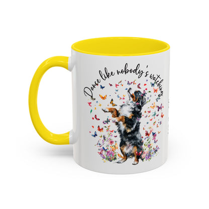Bernese Mountain Dog "Dance like nobody's watching" personalized colourful Mugs, 11oz