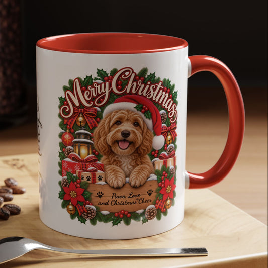 Golden Doodle Merry Christmas, personalised accent colour 11oz mug