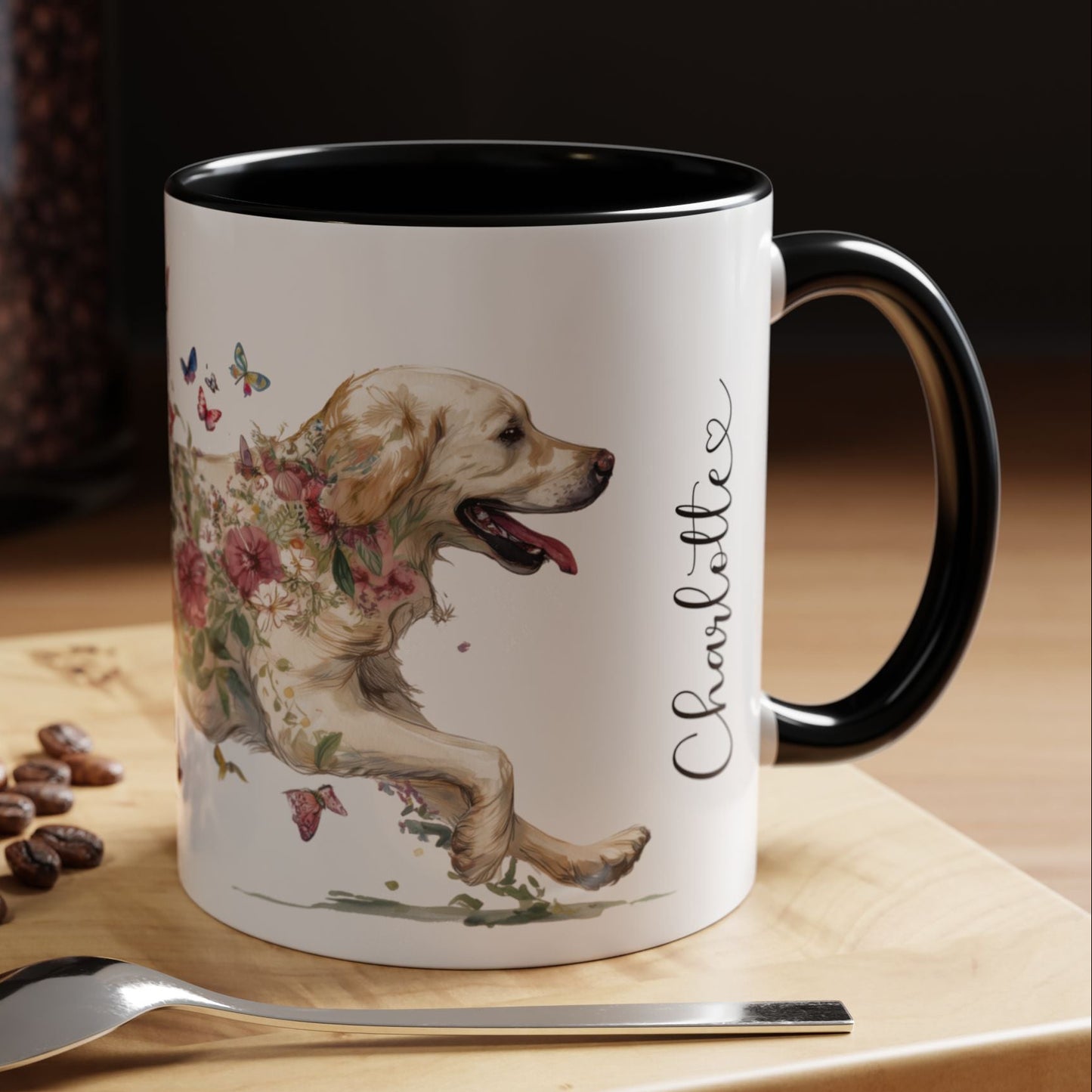 Cream Golden Retriever Personalized Accent Mugs, 11oz