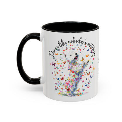 West Highland Terrier "Dance like nobody's watching" personalized colourful Mugs, 11oz