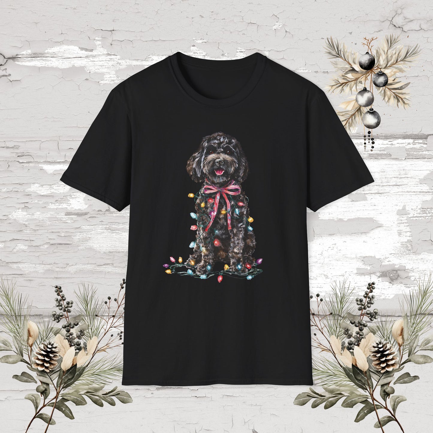 Cockapoo/Cavoodle Fairy Lights Christmas T shirt.