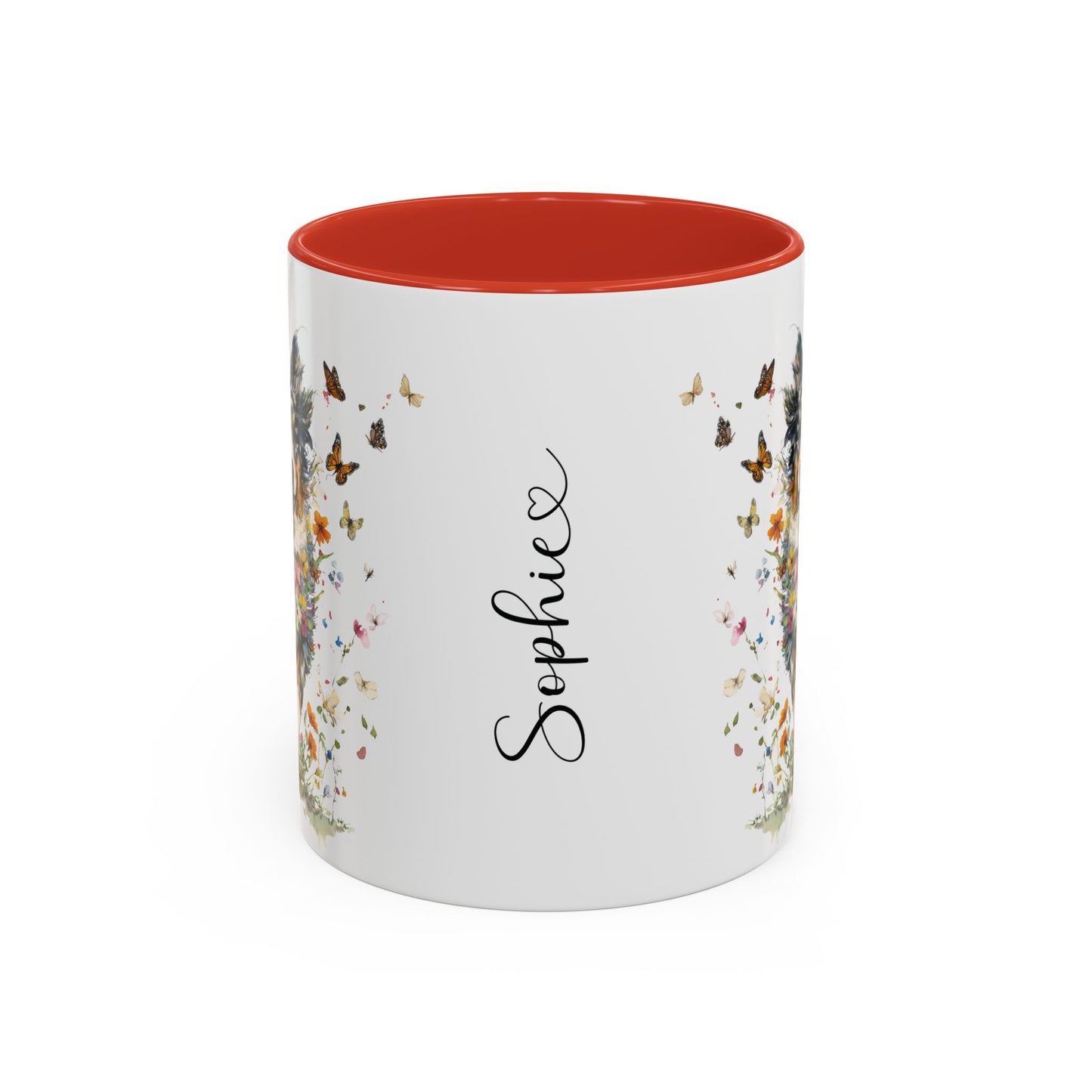 Australian Shepherd running Personalized Accent Mugs, 11oz