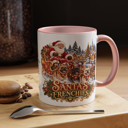 Santa's Frenchies, personalised accent colour 11oz mug