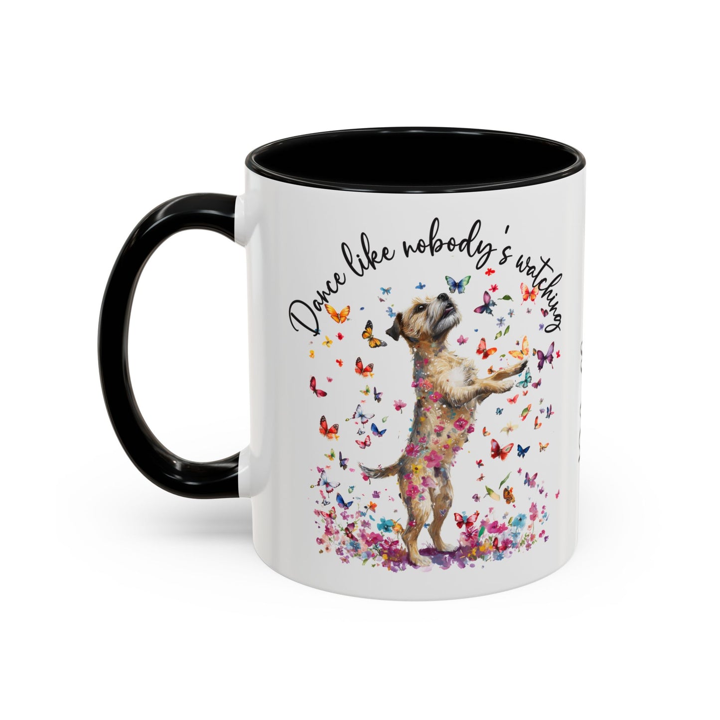 Border Terrier "Dance like nobody's watching" personalized colourful Mugs, 11oz