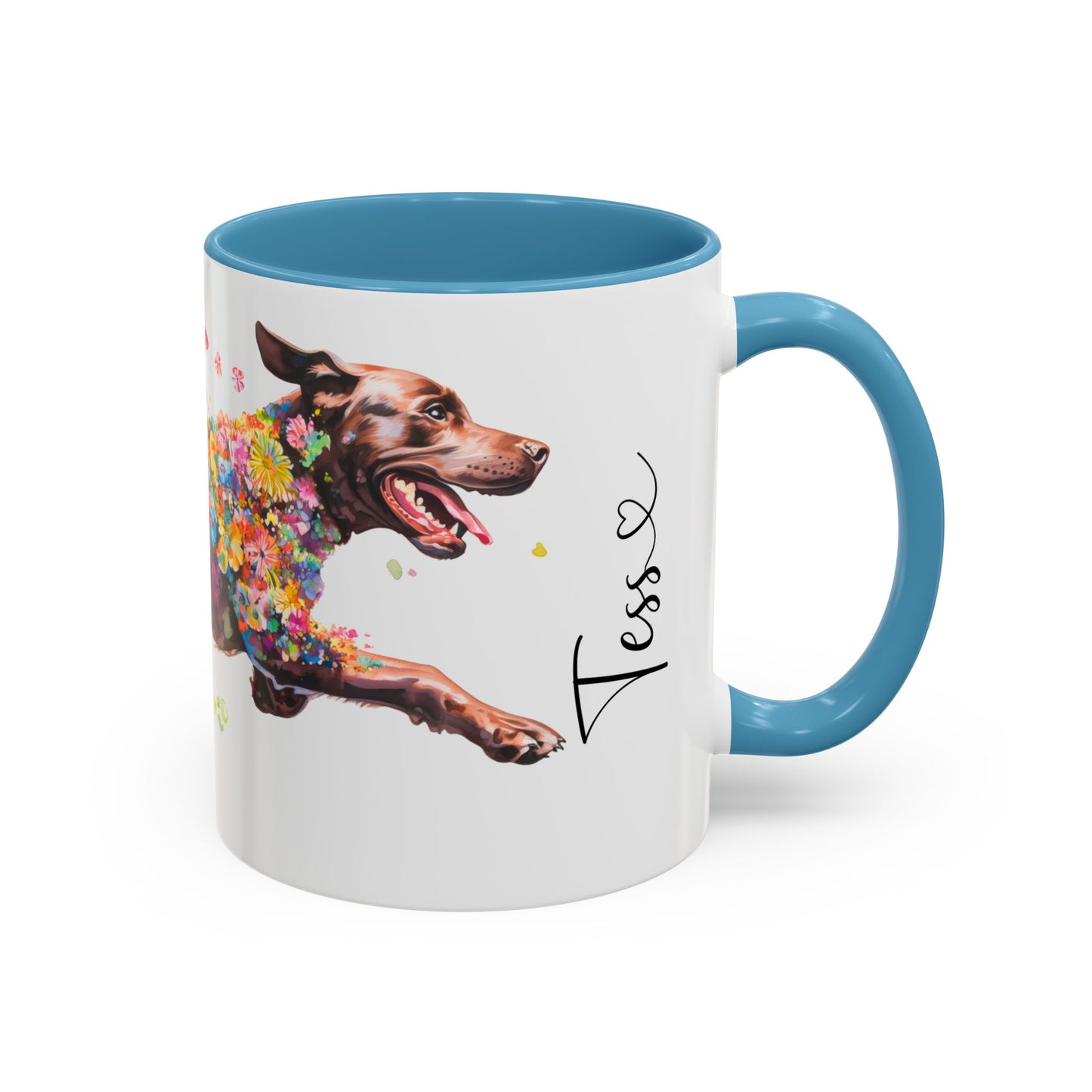 Chocolate Labrador running personalized colourful Mugs, 11oz